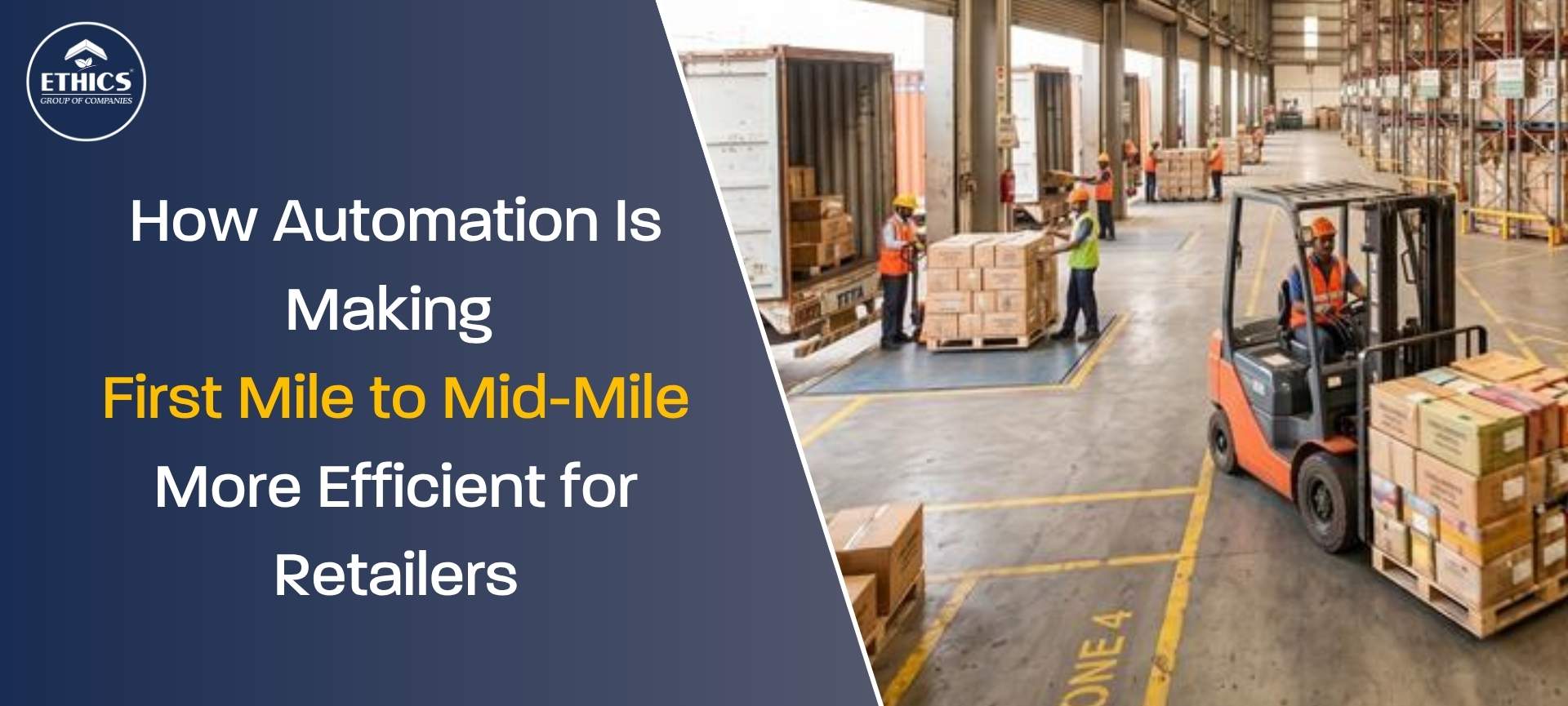 Automation in retail supply chain showing warehouse robotics and logistics network