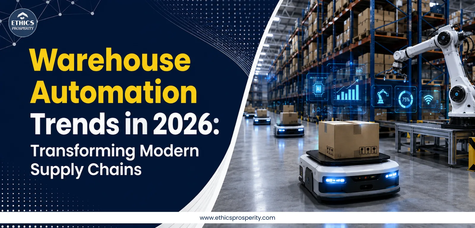 Modern automated warehouse with robotics and AI-driven operations in 2026