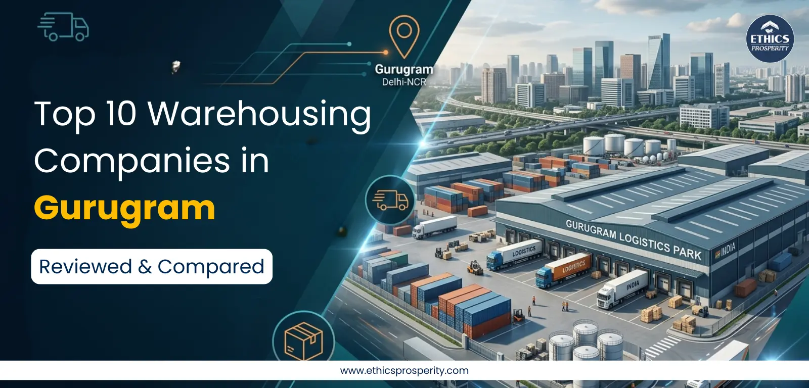 Infographic showing the top 10 warehousing companies in Gurugram for 2026, ranked by infrastructure, technology, and industry fit