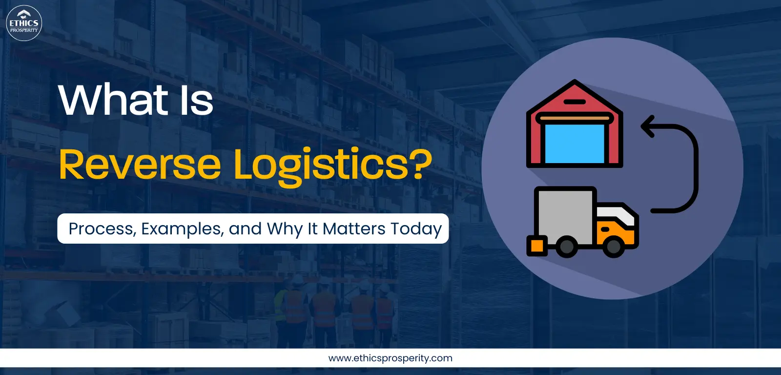 Reverse Logistics Process Illustration Showing Product Returns, Inspection, Refurbishment, Recycling, and Sustainable Supply Chain Workflow