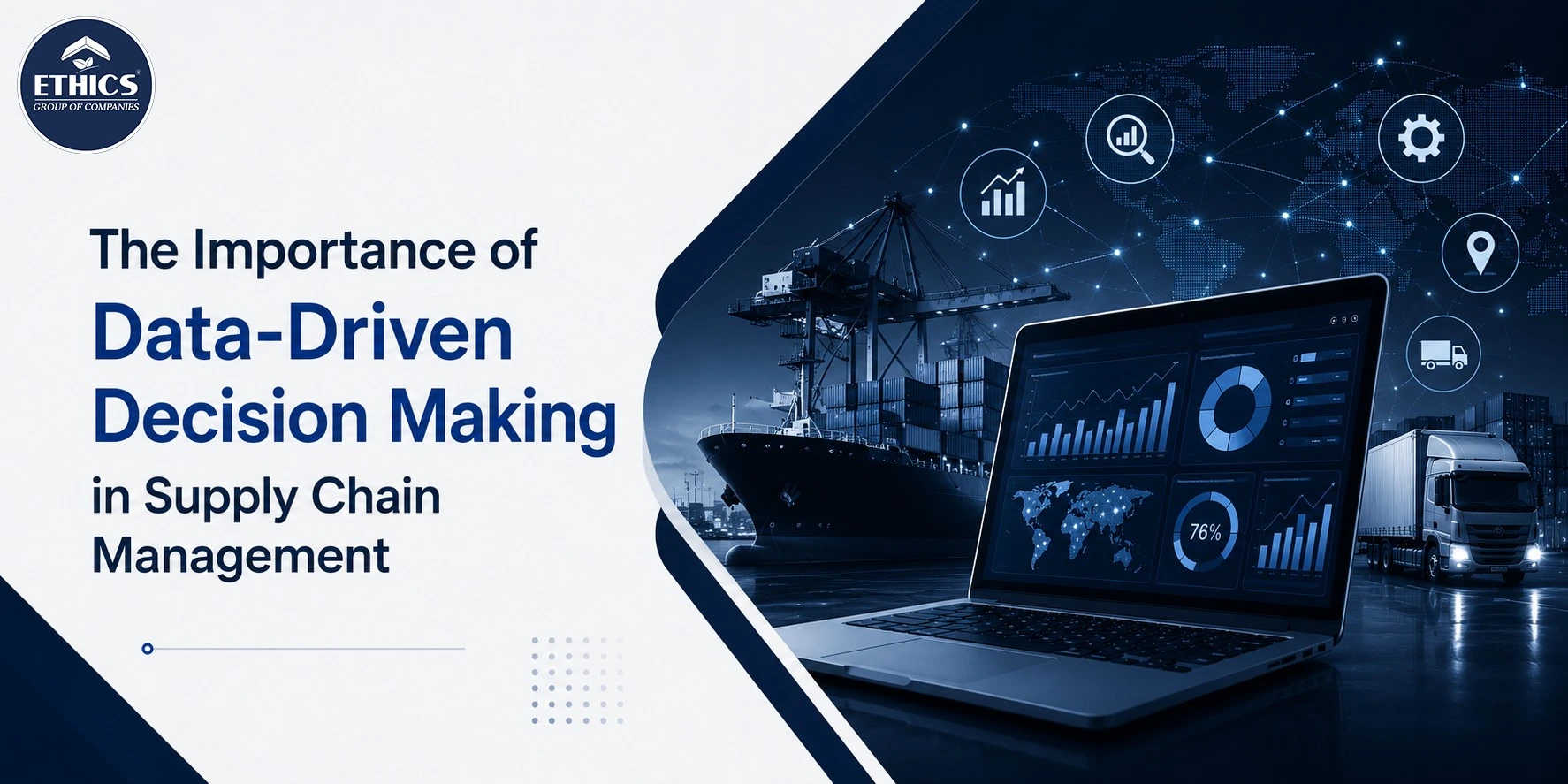 Data-driven supply chain management dashboard showing analytics, inventory tracking, transportation monitoring, and operational performance metrics