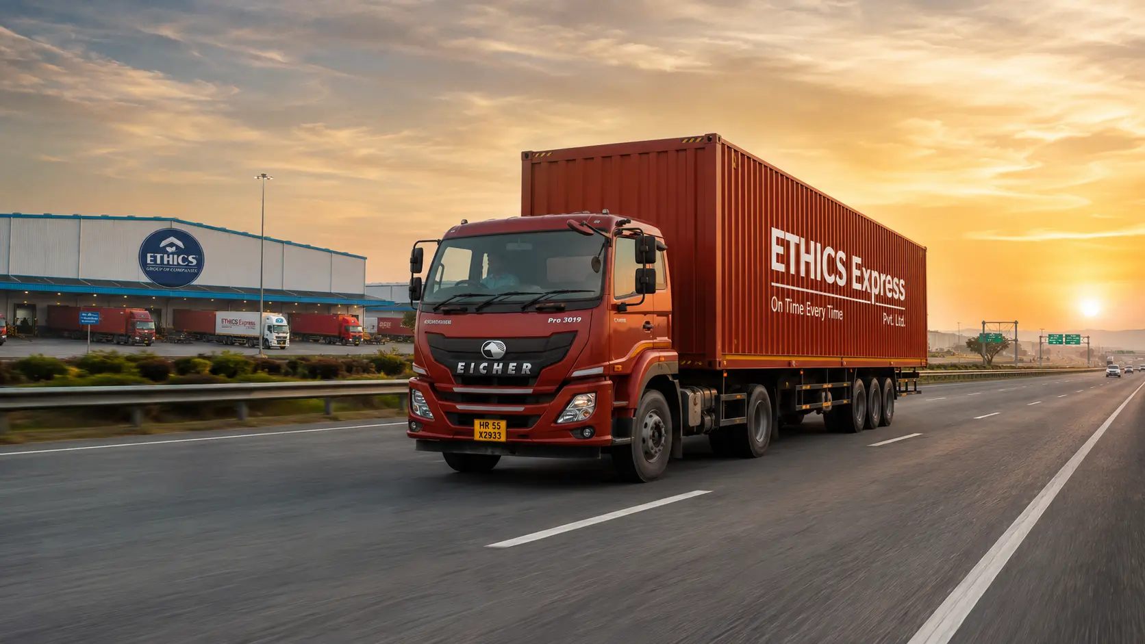 Full Truck Load (FTL) transportation truck moving cargo on a highway for efficient freight delivery
