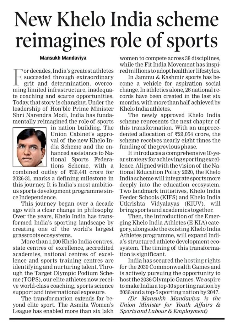 New Khelo India scheme reimagines role of sports