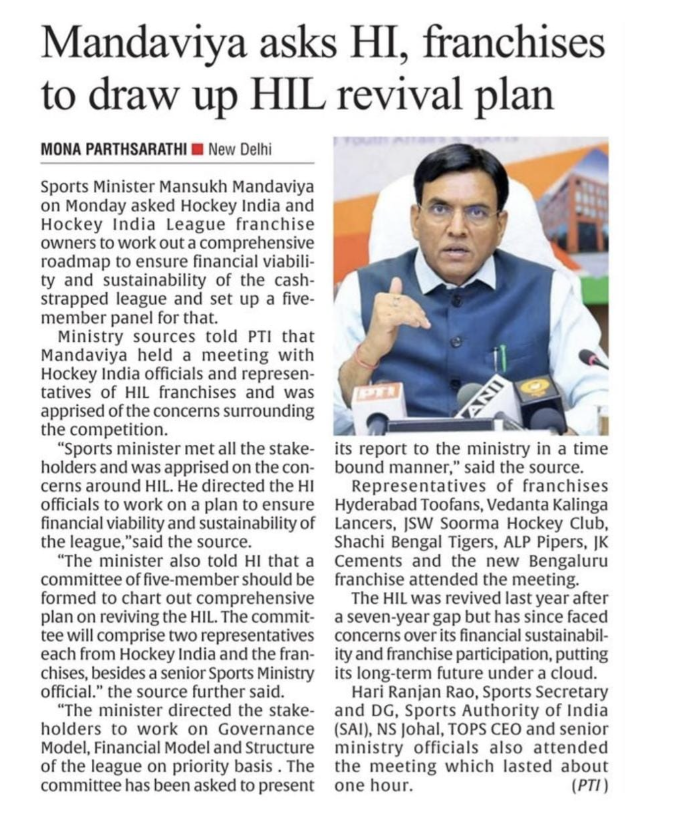 Dr. Mandaviya seeks roadmap to revive Hockey India League